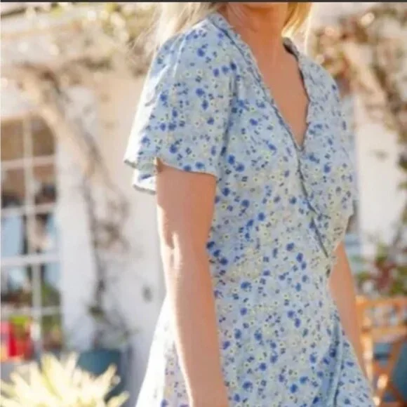 Natural Life Mini Wrap Dress Large Peasant Ditsy Floral Boho Summer Cottage - Picture 3 of 10